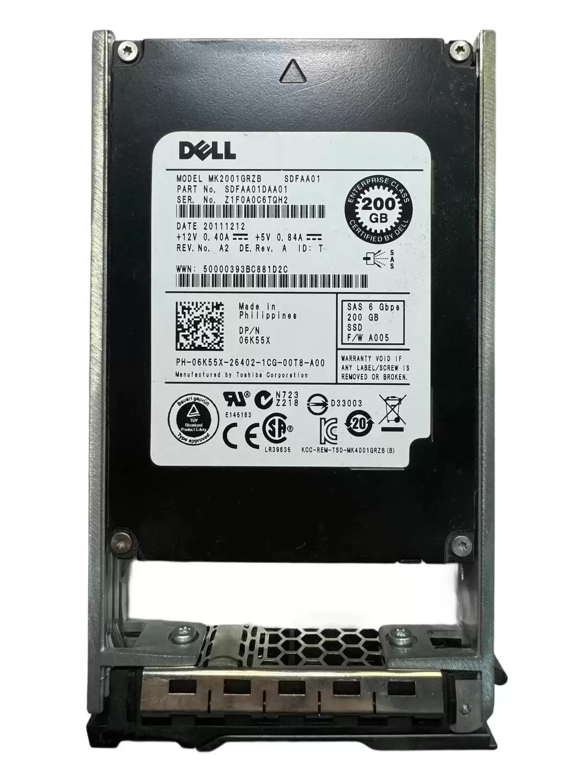 Dell 6K55X 200GB SAS 6Gb/s Hot Swap SLC 2.5-inch Solid State Drive with Tray for PowerEdge G13