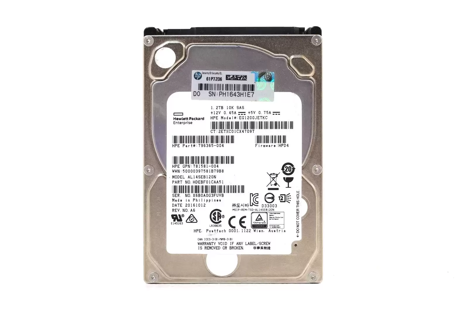 HPE 796365-004 1.2TB SAS 12Gb/s Dual Port Hot Swap 10000RPM 2.5-inch Internal Hard Drive with Smart Carrier for ProLiant G8 G9 and G10