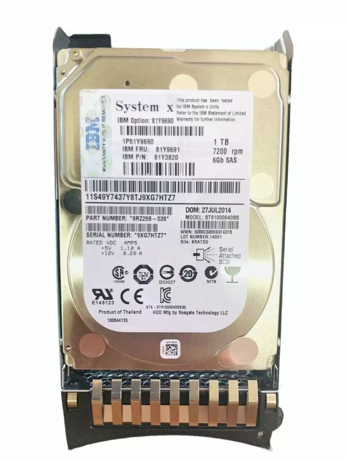 HPE 81Y9690 1TB SAS 6Gb/s Nearline Hot Swap 7200RPM 64MB Cache 2.5-inch Internal Hard Drive with Tray