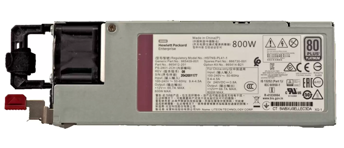 HPE 865431-001 800-Watts AC 80 Plus Platinum Flex Slot Hot Swap Redundant Power Supply for ProLiant DL385 G10