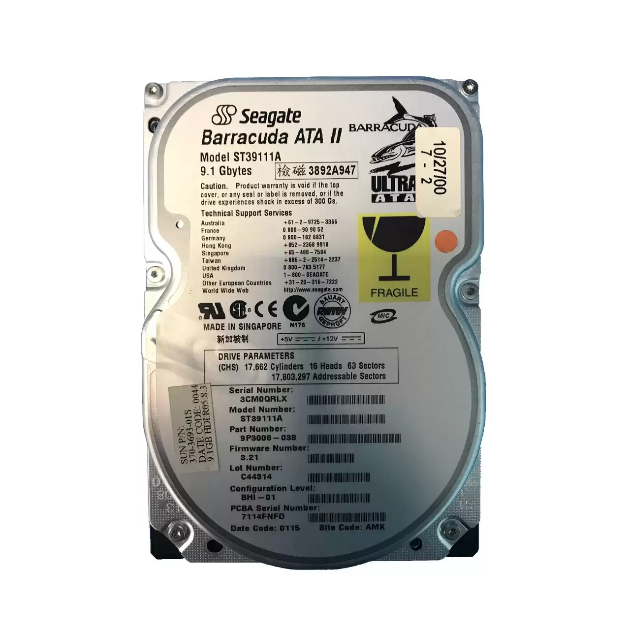 Sun 370-3693 9.1GB 7200RPM 3.5inch ATA66 512KB Cache Internal Hard Drive