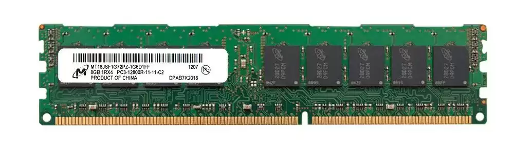 Micron MT18JSF1G72PZ-1G6E1 8GB 1600MHz DDR3 PC3-12800 ECC Registered CL11 240-Pin DIMM 1.5V Single Rank Memory Module
