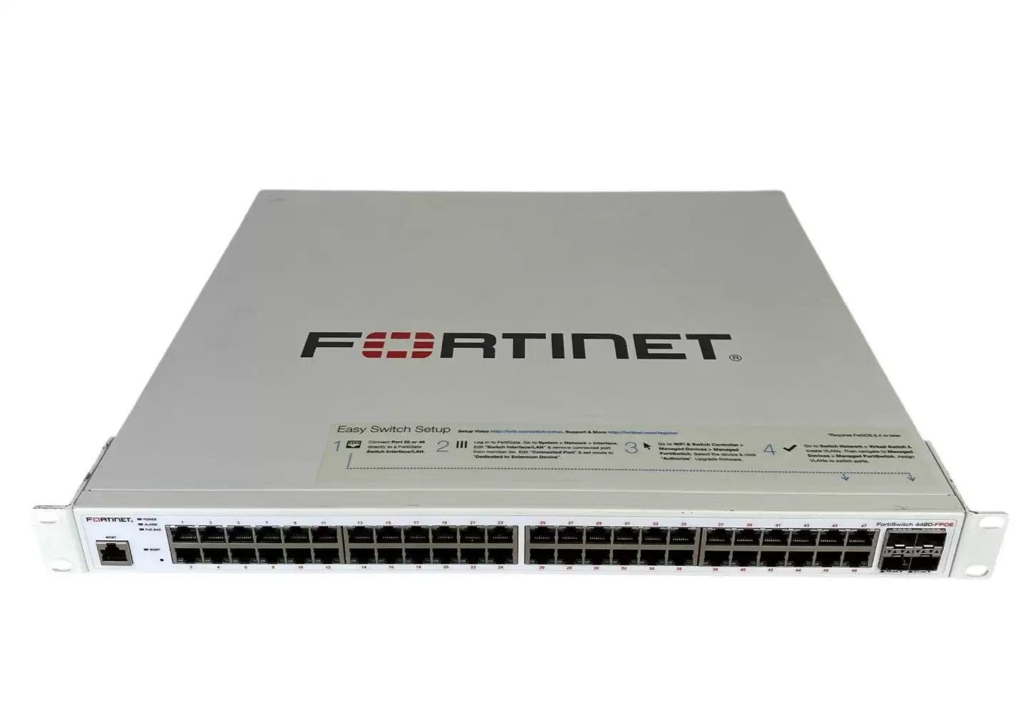 Fortinet FS-448D-FPOE FortiSwitch 448D 48-Ports 1GbE RJ-45 Rack Mountable Layer 2 Managed Network Switch With 4-Ports SFP+