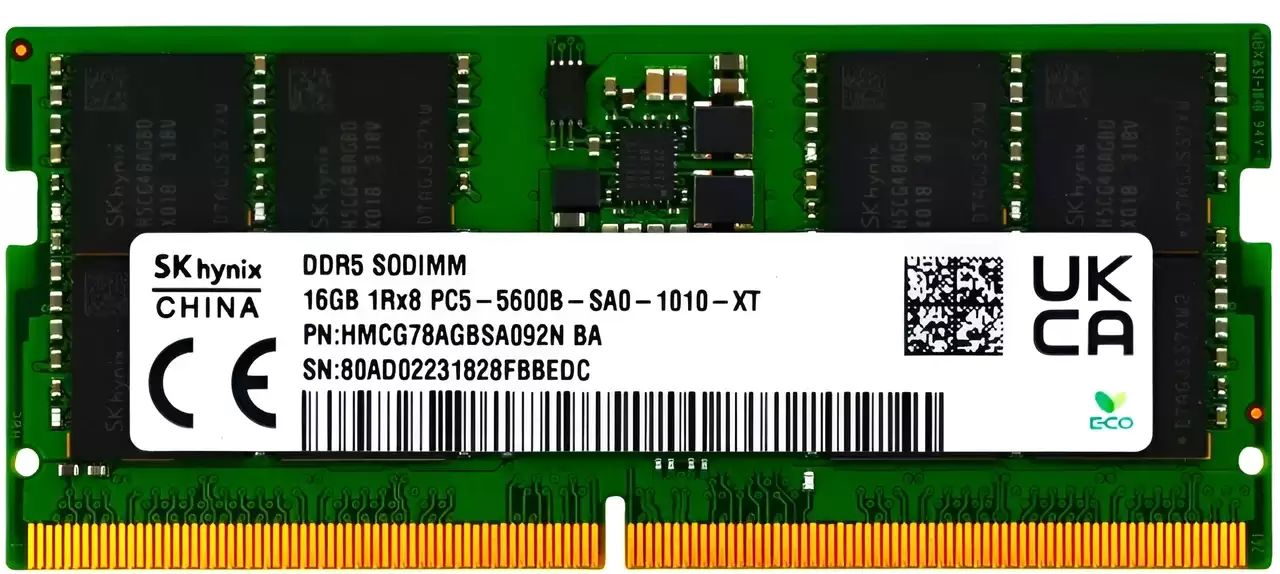 Hynix HMCG78AGBSA092N 16GB 5600MHz DDR5 PC5-44800 CL46 SODIMM 1.1V Single Rank Memory Module