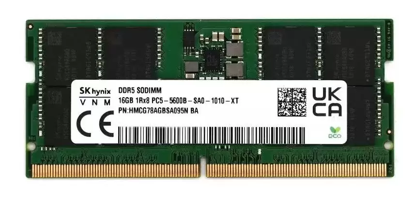 Hynix HMCG78AGBSA095N 16GB 5600MHz DDR5 PC5-44800 Non-ECC CL46 262-Pin SODIMM 1.1V Dual Rank x8 Memory Module