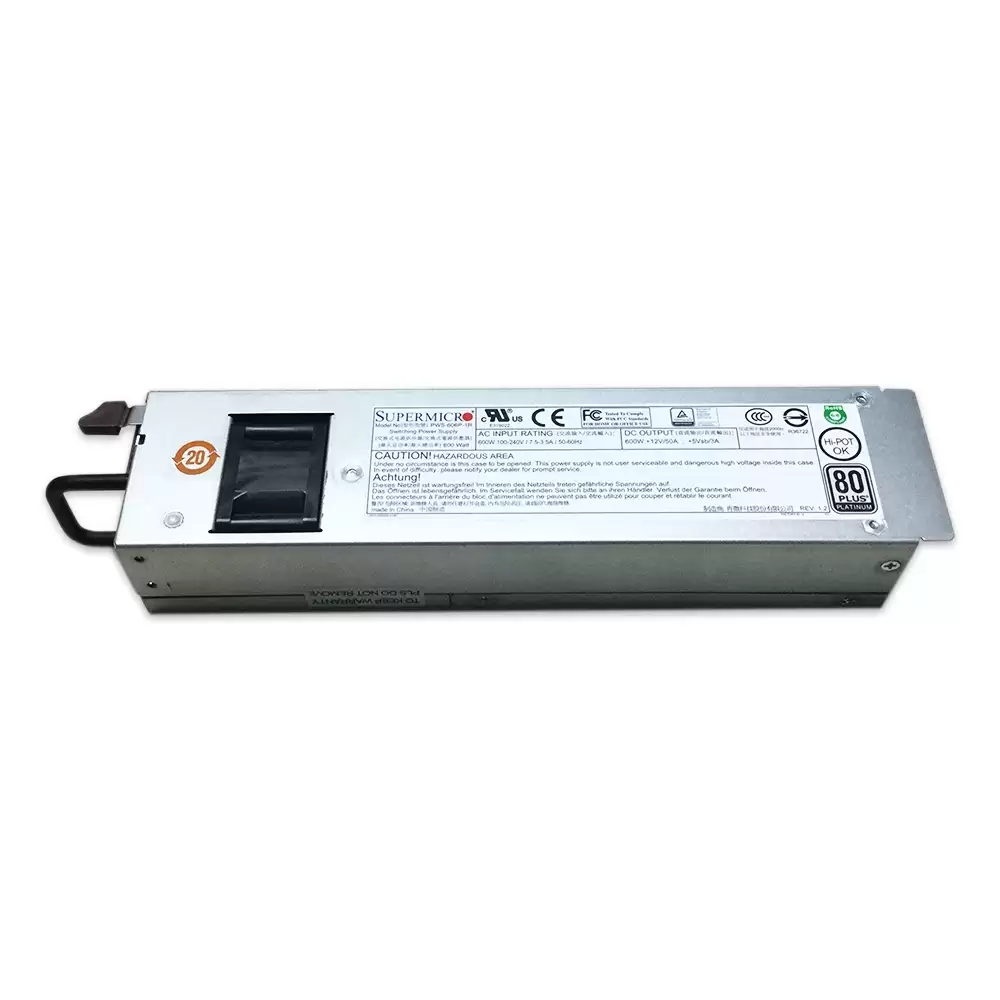 SuperMicro PWS-606P-1R 600-Watts 80 Plus Platinum Redundant 1U Power Supply