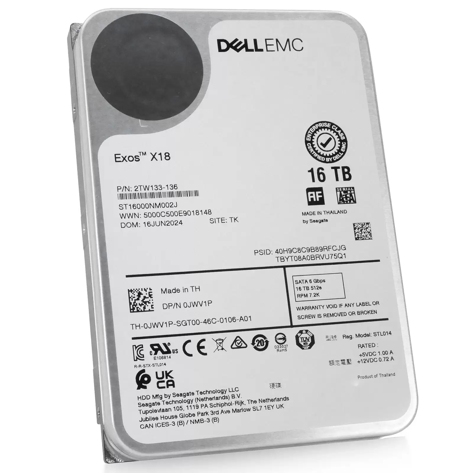 Seagate ST16000NM002J Exos X18 16TB SATA 6Gb/s 7200RPM 256MB Cache (512e) 3.5-inch Internal Hard Drive