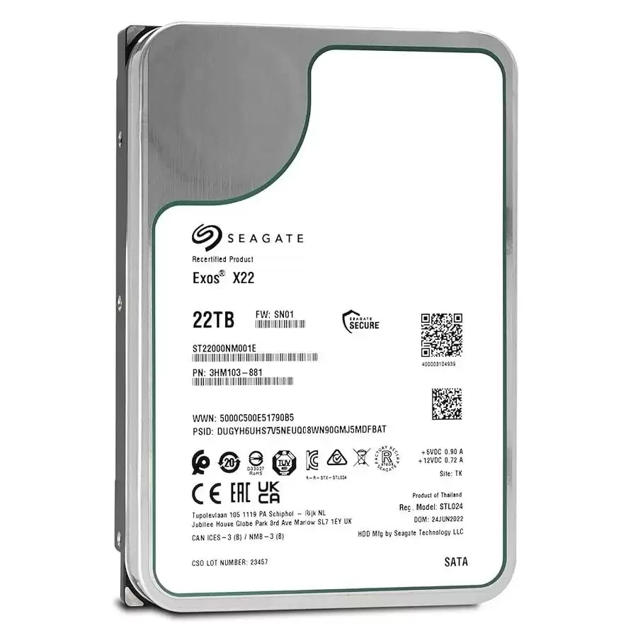 Seagate ST22000NM001E Exos X22 22TB SATA 6Gb/s (4Kn) 3.5Inch Internal Hard Drive