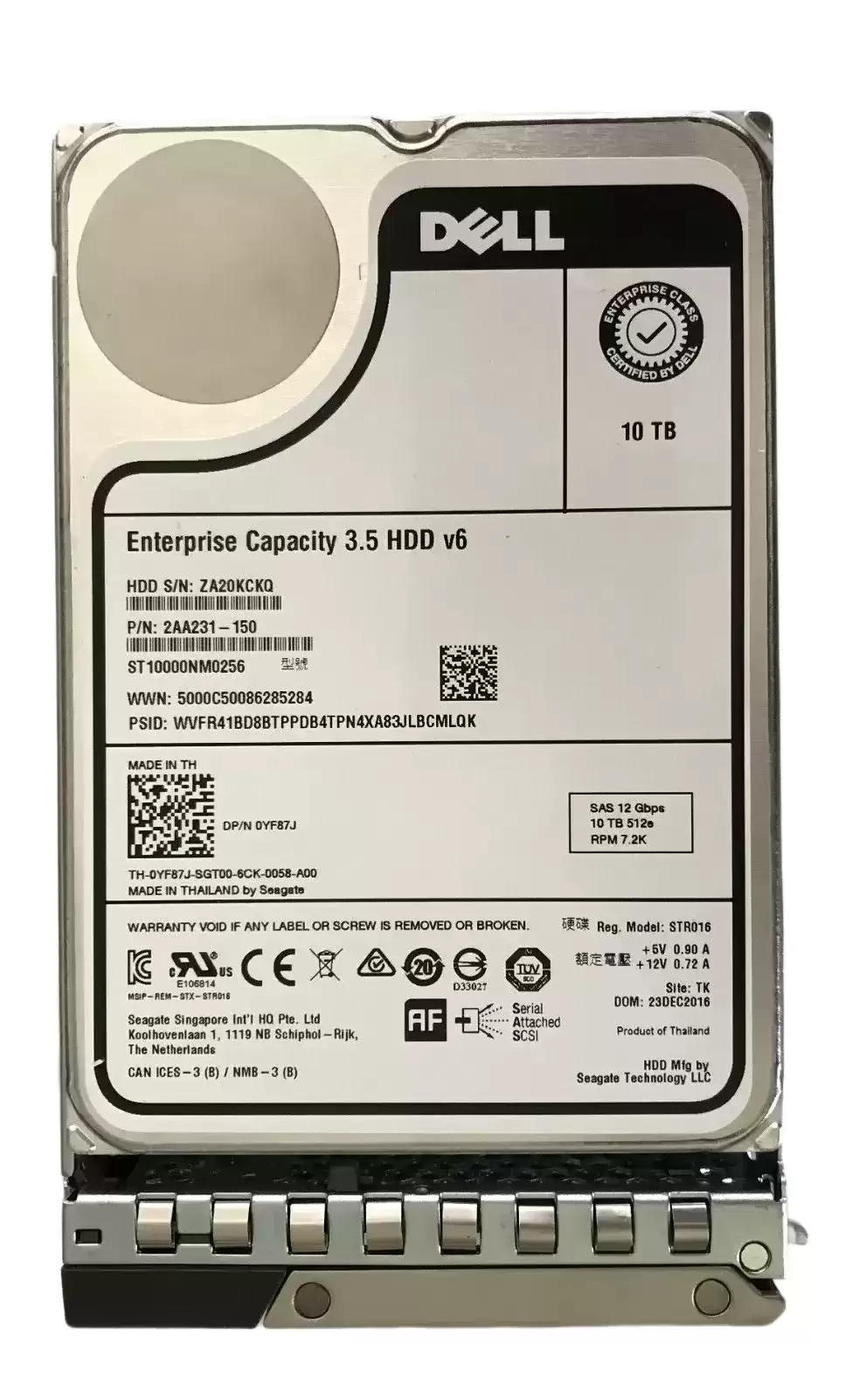 Dell 0YF87J 10TB SAS 12Gb/s Nearline Hot Swap 7200RPM (512e) 3.5-inch Internal Hard Drive with Tray for PowerEdge G13