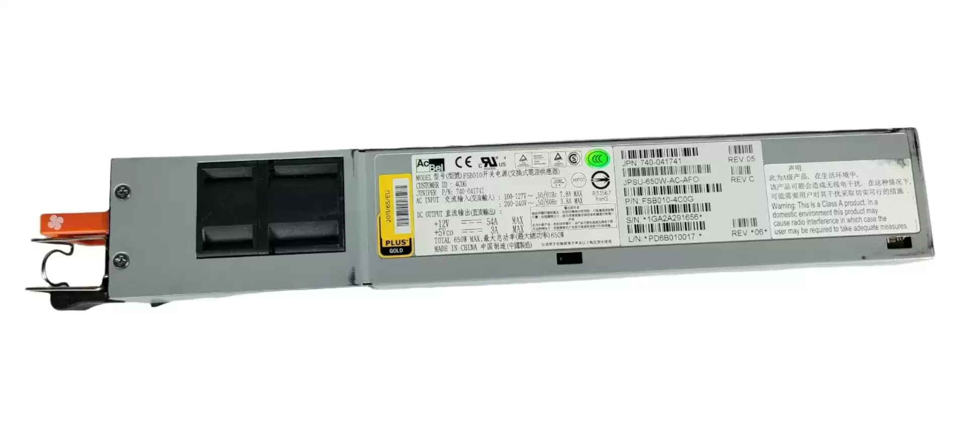 Juniper JPSU-650W-AC-AFO 650-Watts AC Power Supply for QFX5100 and EX4550